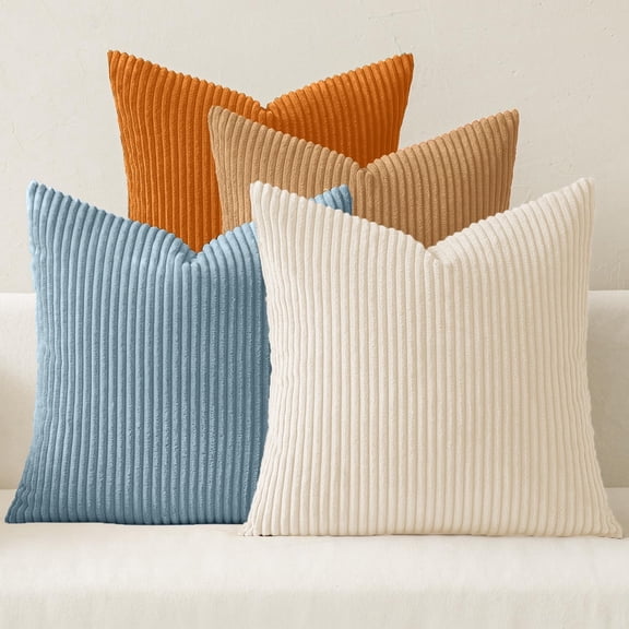 Lomyolo Decorative Couch Throw Pillow Covers 18x18 Inch Set of 4 Soft Corduroy Farmhouse Boho Pillow Cases Skin-Friendly Washable Neutral Cushion Covers for Couch, Bed,Kitchen Living Room,Bed, Sofa