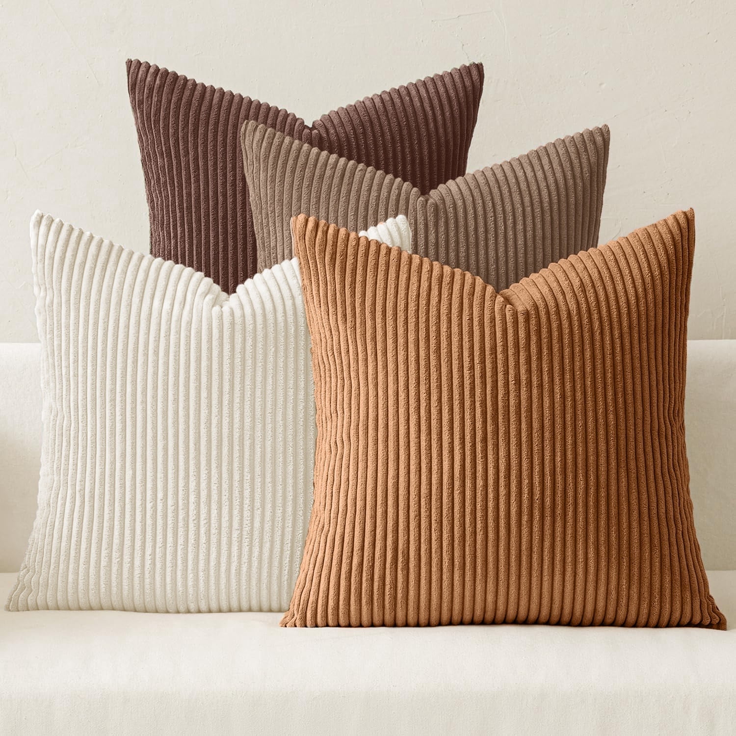 Lomyolo Fundas Decorativas para Cojines de Sofá 20x20 Pulgadas Juego de 4 Fundas de Almohada de Pana Suave Estilo Farmhouse Boho Amigables con la Piel Lavables Fundas de Cojín Neutras para Sofá, Cama, Cocina Sala de Estar, Cama, Sofá