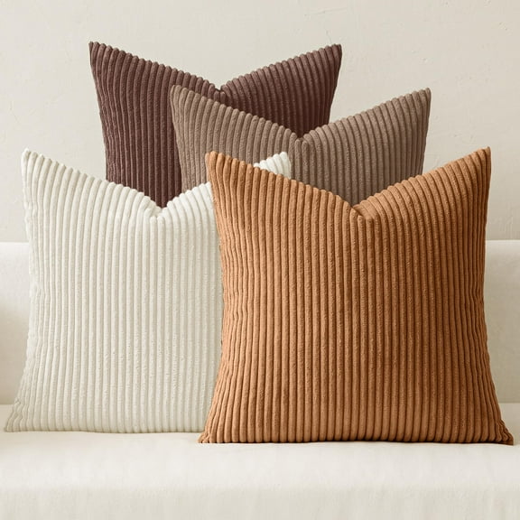 Lomyolo Decorative Couch Throw Pillow Covers 18x18 Inch Set of 4 Soft Corduroy Farmhouse Boho Pillow Cases Skin-Friendly Washable Neutral Cushion Covers for Couch, Bed,Kitchen Living Room,Bed, Sofa
