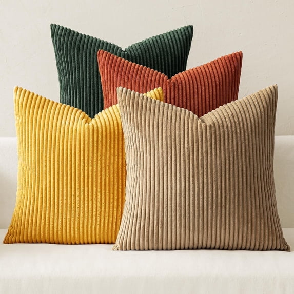 Lomyolo Decorative Couch Throw Pillow Covers 18x18 Inch Set of 4 Soft Corduroy Farmhouse Boho Pillow Cases Skin-Friendly Washable Neutral Cushion Covers for Couch, Bed,Kitchen Living Room,Bed, Sofa