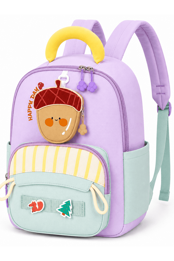 Toddler Backpack for Girls 3-8, Small Kids Backpack for Preschool Kindergarten, Lightweight School Backpack with Cartoon Patterns, Oxford Bookbag for Travel-PURPLE