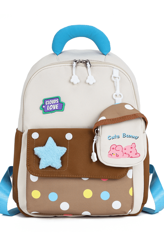 Kids Backpack for Girls 3-8, Small School Backpack for Preschool Kindergarten, Lightweight Toddler Backpack with Cartoon Patterns, Oxford Bookbag for Travel-BROWN