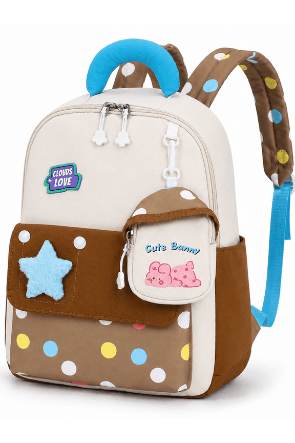 Kids Backpack for Girls 3-8, Small School Backpack for Preschool Kindergarten, Lightweight Toddler Backpack with Cartoon Patterns, Oxford Bookbag for Travel-BROWN