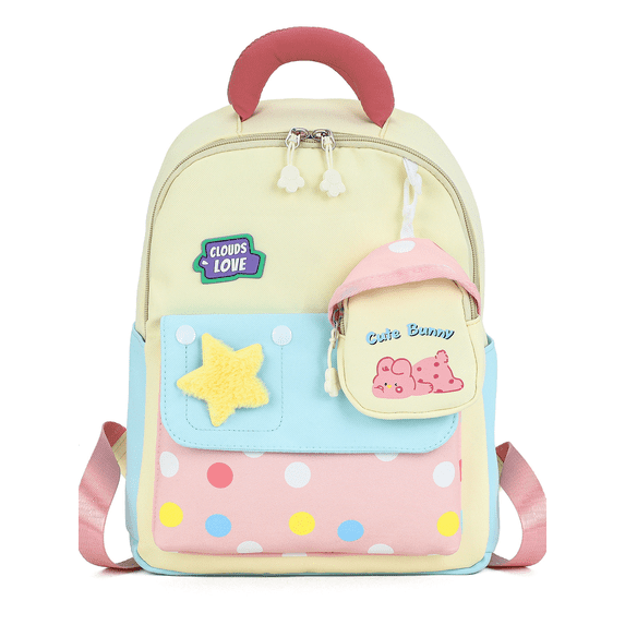 Lomyolo Kids Backpack for Girls 3-8, Small School Backpack for Preschool Kindergarten, Lightweight Toddler Backpack with Cartoon Patterns, Oxford Bookbag for Travel-YELLOW