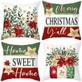 thumbnail image 1 of Lomyolo Merry Christmas Throw Pillow Covers Set of 4, 18x18 Inch Red Holiday Cushion Cases with Reindeer & Tree Print, Soft Xmas Decorations for Couch, Sofa, Winter Home Decor Gift, 1 of 6