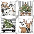 thumbnail image 1 of Lomyolo Merry Christmas Throw Pillow Covers Set of 4, 18x18 Inch Red Holiday Cushion Cases with Reindeer & Tree Print, Soft Xmas Decorations for Couch, Sofa, Winter Home Decor Gift, 1 of 6