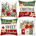 thumbnail image 1 of Lomyolo Merry Christmas Throw Pillow Covers Set of 4, 18x18 Inch Red Holiday Cushion Cases with Reindeer & Tree Print, Soft Xmas Decorations for Couch, Sofa, Winter Home Decor Gift, 1 of 7