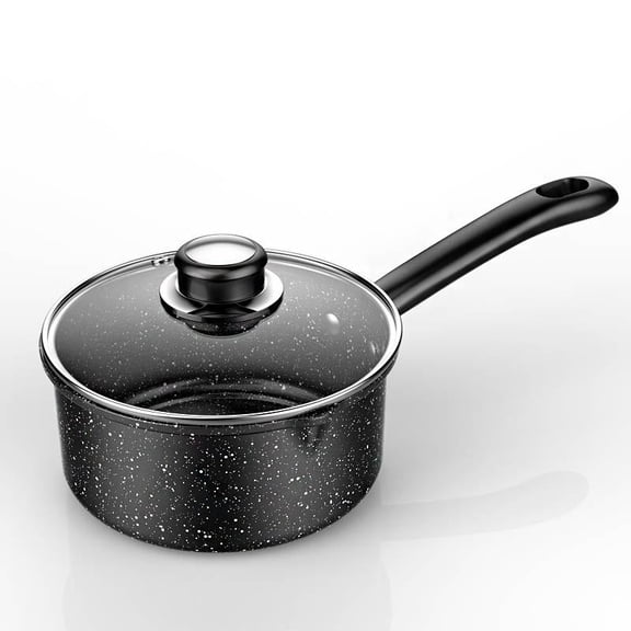 ECHOVIVI Nonstick Sauce Pan with Glass Lid, 2-Quart Aluminum Saucepan, Small Induction Cookware for Simmering & Sauces, Black