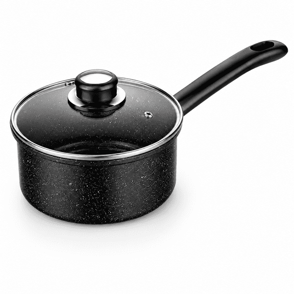 ECHOVIVI Nonstick Sauce Pan with Glass Lid, 2-Quart Aluminum Saucepan, Small Induction Cookware for Simmering & Sauces, Black