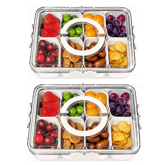 Lomyolo Portable Snackle Box Container Divided Serving Tray with Lid and Handle Clear Travel Organizer 8 Compartment Snackle Box Adults, Snack Box Container - Fruit, Vegetable, Candy