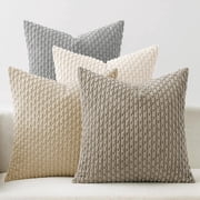 Lomyolo Set of 4 18x18 Inch Corduroy Decorative Throw Pillow Covers - Neutral Striped Soft Cushion Cases for Couch, Sofa, Living Room, Bed & Farmhouse Boho Styl