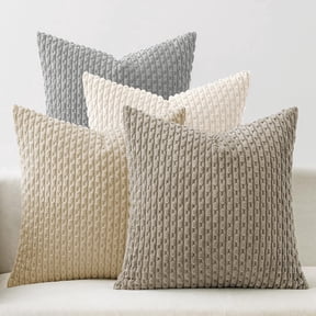 Lomyolo Set of 4 18x18 Inch Corduroy Decorative Throw Pillow Covers - Neutral Striped Soft Cushion Cases for Couch, Sofa, Living Room, Bed & Farmhouse Boho Style Pillow Covers