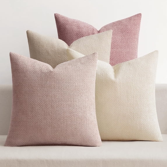 Lomyolo Set of 4 Chenille Pillow Covers - 18x18 Inch Soft Farmhouse Decor for Couch, Sofa, Bedroom Spring Summer Farmhouse Accent Boho Cushions Decor