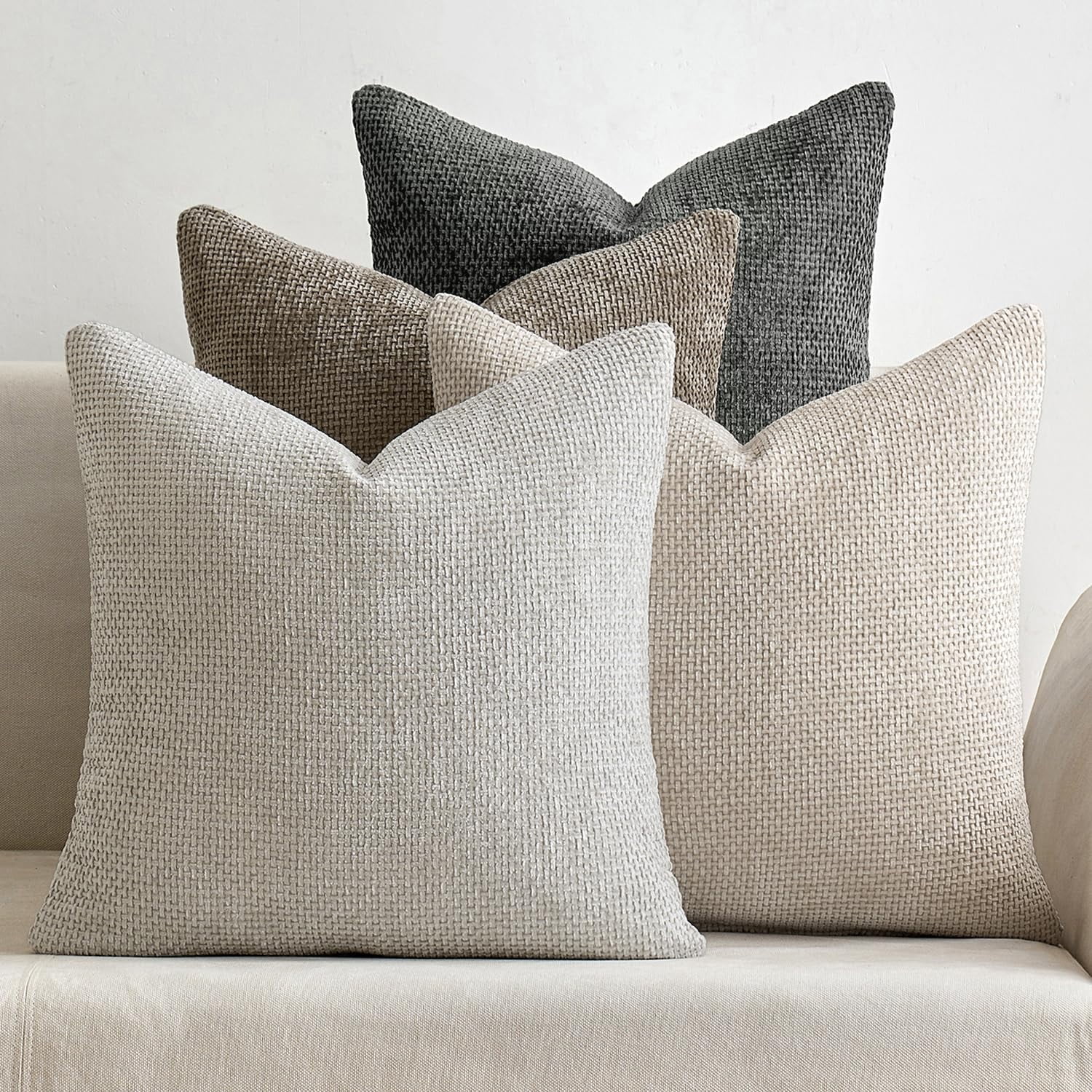 Lomyolo Set of 4 Chenille Pillow Covers - 18x18 Inch Soft Farmhouse Decor for Couch, Sofa, Bedroom Spring Summer Farmhouse Accent Boho Cushions Decor