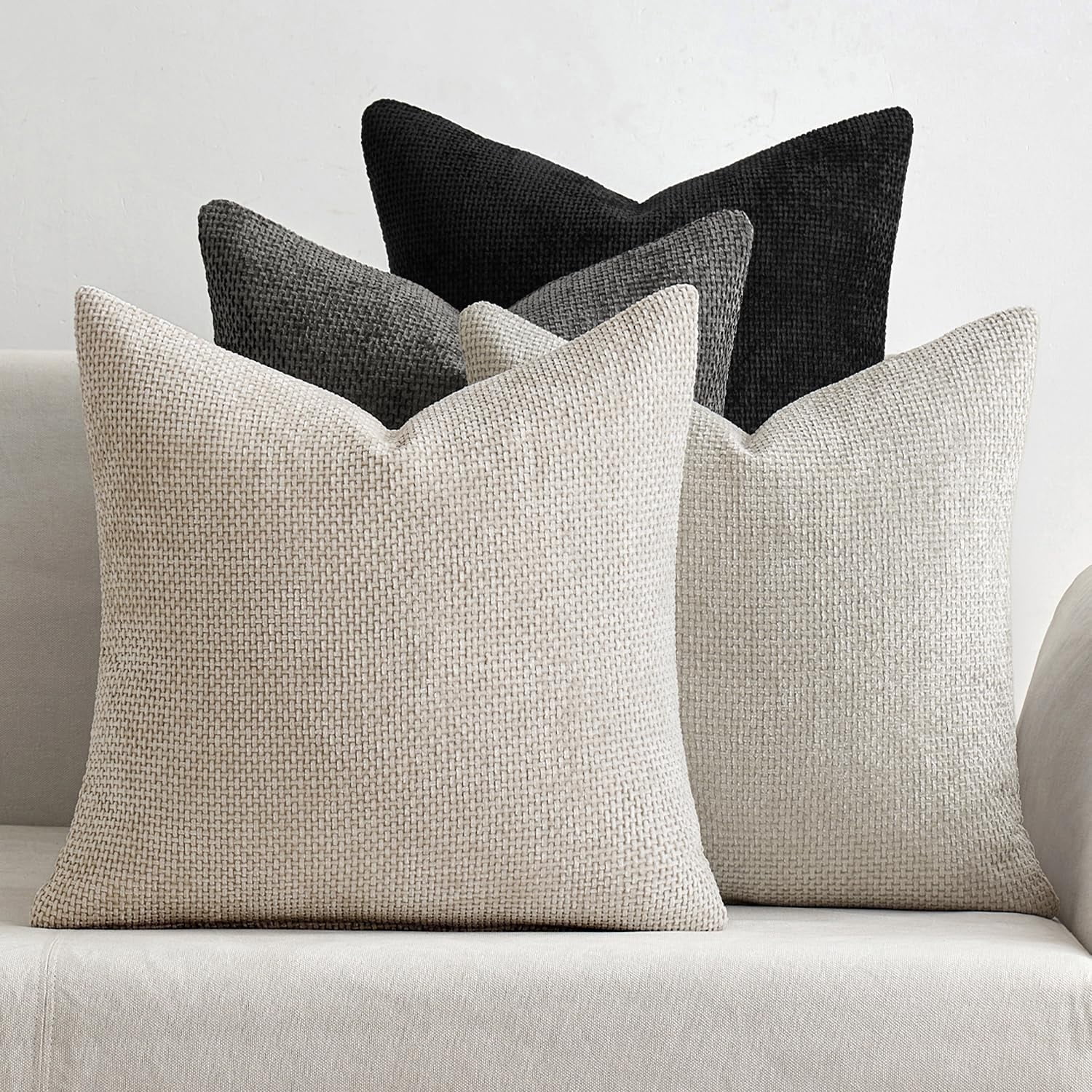 Lomyolo Set of 4 Chenille Pillow Covers - 18x18 Inch Soft Farmhouse Decor for Couch, Sofa, Bedroom Spring Summer Farmhouse Accent Boho Cushions Decor