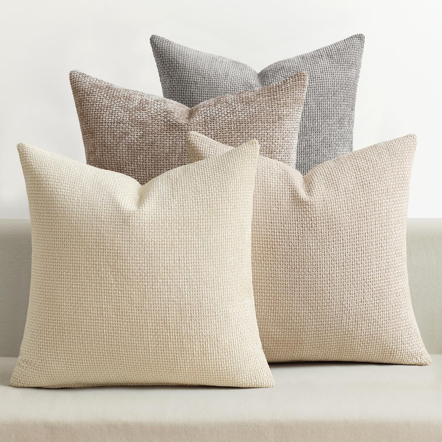 Lomyolo Set of 4 Chenille Pillow Covers - 20x20 Inch Soft Farmhouse Decor for Couch, Sofa, Bedroom Spring Summer Farmhouse Accent Boho Cushions Decor