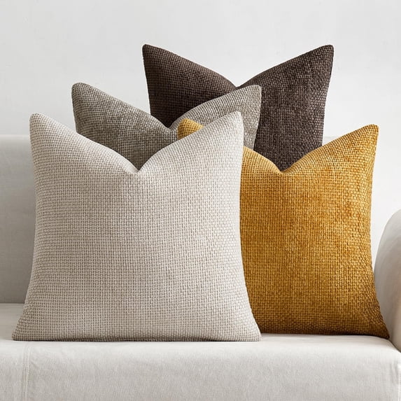 Lomyolo Set of 4 Chenille Pillow Covers - 20x20 Inch Soft Farmhouse Decor for Couch, Sofa, Bedroom Spring Summer Farmhouse Accent Boho Cushions Decor