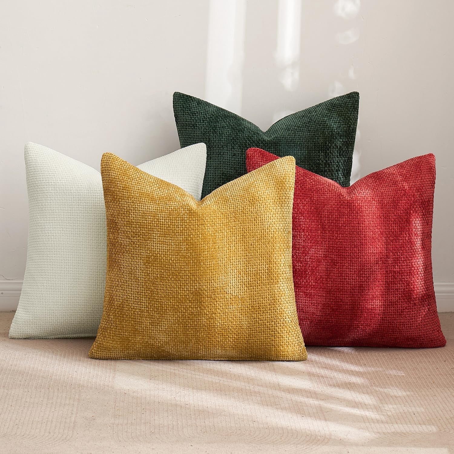 Lomyolo Set of 4 Chenille Pillow Covers - 20x20 Inch Soft Farmhouse Decor for Couch, Sofa, Bedroom Winter Fall Farmhouse Accent Boho Cushions Decor
