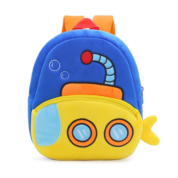 Lomyolo Toddler Backpack for Boys Girls 2-6 Years | Cute Cartoon Car Shaped Backpack, Plush Soft Mini Travel Bag for Kids | Machine Washable - Submarine