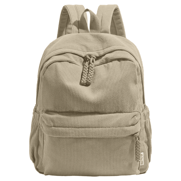 Lomyolo School Backpack for Women 4 5 6 7 8 9 10 11 12 13 Year Old Daughter Corduroy Backpack Lightweight Bookbag for School, Travel Cute Gift - Khaki