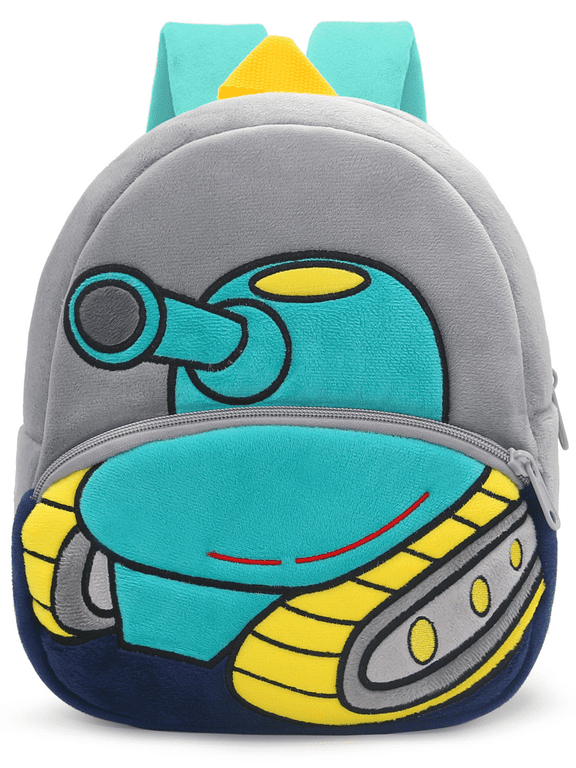 Kids Backpack for Boys Girls 2-6 Years | Cute Cartoon Car Shaped Backpack, Plush Soft Mini Travel Bag for Kids | Machine Washable - Tank