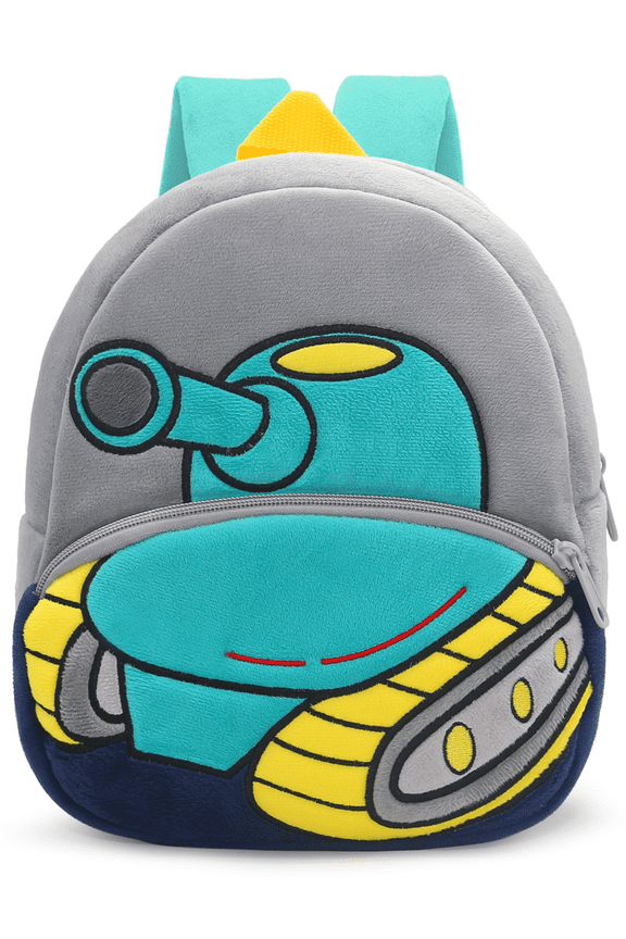Kids Backpack for Boys Girls 2-6 Years | Cute Cartoon Car Shaped Backpack, Plush Soft Mini Travel Bag for Kids | Machine Washable - Tank