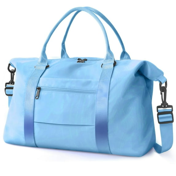 Lomyolo Travel Duffel Bag for Women - Large Weekender Bag with Shoe Compartment, Trolley Sleeve & Waterproof Pocket - Lightweight Gym, Sports, Overnight Trips Luggage & Tote Bag-Blue