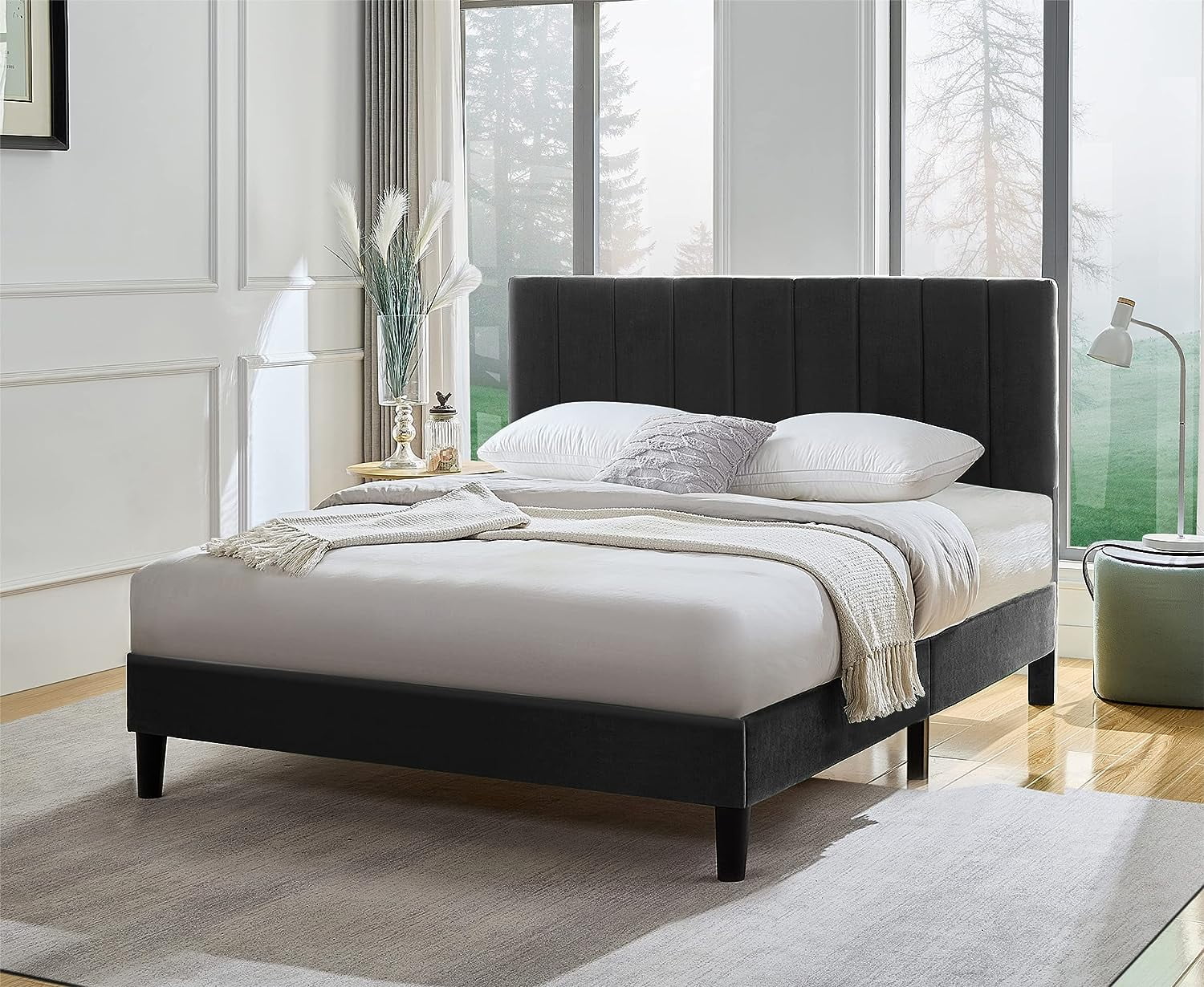 Sutaifuri Full Size Velvet Upholstered Bed Frame with Tufted Headboard ...