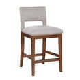 thumbnail image 1 of LonKwa Light Gray Upholstered Counter Height Bar Stool with Brown Wooden Legs, Padded Kitchen Island Seating with Metal Stud Trim, 1 Piece, 1 of 8