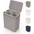 thumbnail image 1 of Lonbet Double Laundry Hamper with Lid Cover Bamboo Dual Section Laundry Basket 39.6 Gallons. Gray, 1 of 8
