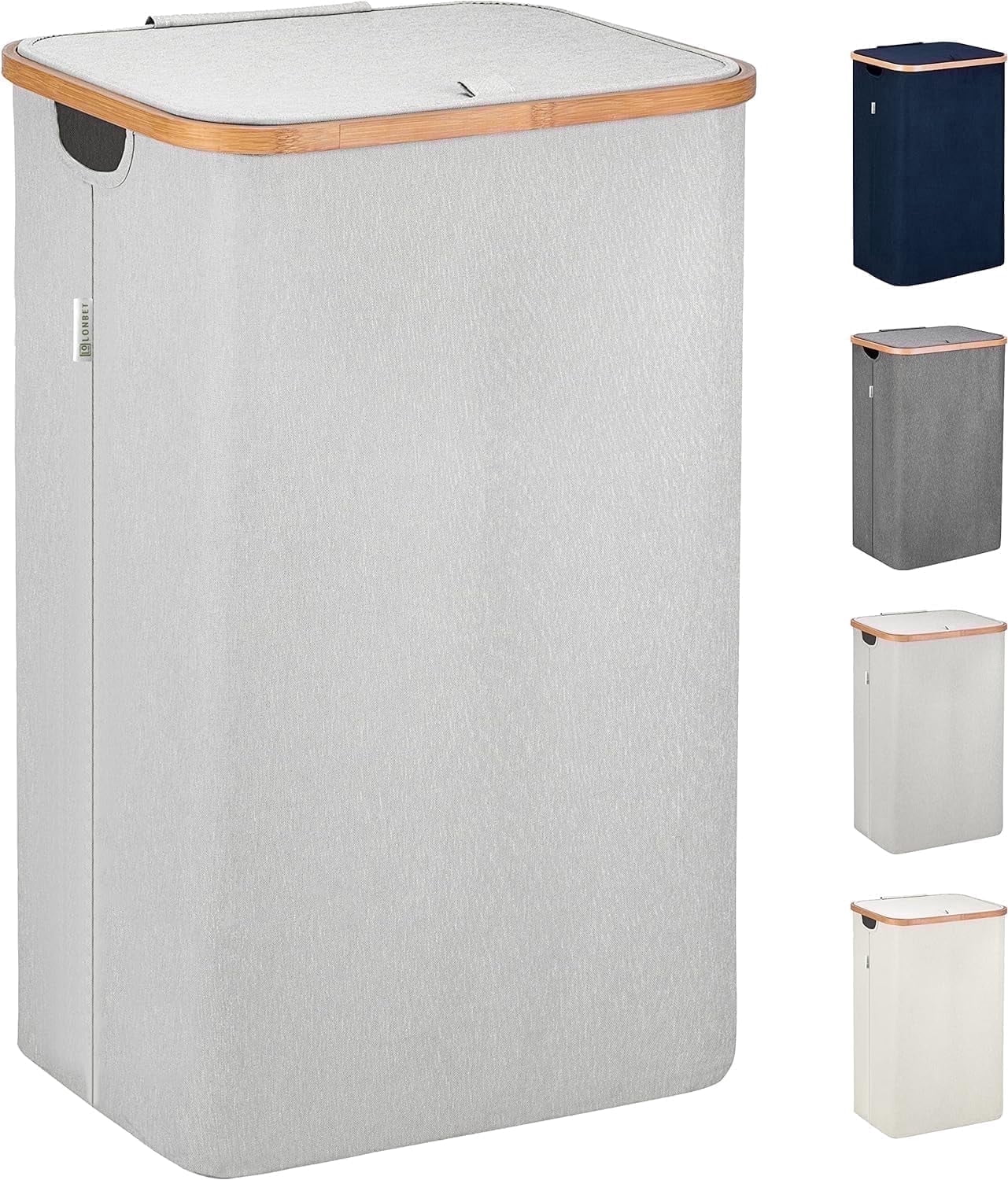 Lonbet Adult Fabric Laundry Basket Hamper with Lid, Light Grey