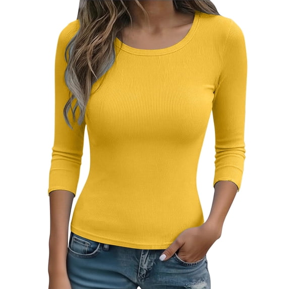 Loncher 3/4 Sleeve Tops for Women Crop Tops Pack of Shirts Undershirt for Women Fitted Shirts Early Fall Fashion Layering Tops Workout Shirts Crew Neck Shirts Office Clothes Thermal Shirts