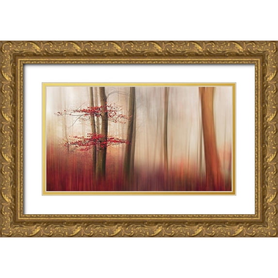Londal, Leif 18x12 Gold Ornate Wood Framed with Double Matting Museum Art Print Titled - Red Leaves.