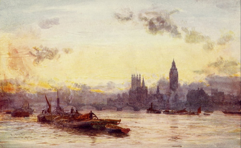 London 1910 Houses of Parliament Canvas Art - William Wyllie (18 x 24)