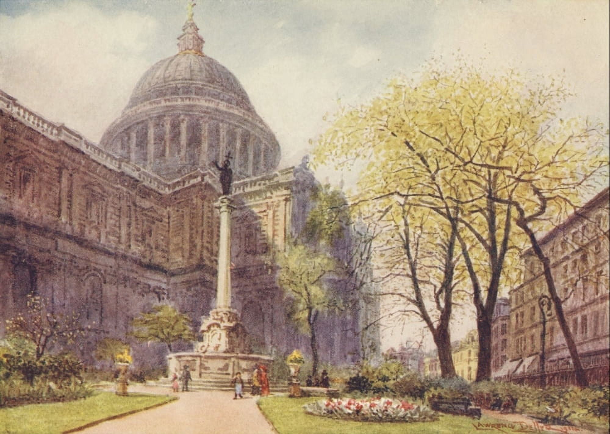 London 1910 St Pauls Cathedral from churchyard Canvas Art - Lawrence Deller (24 x 36)