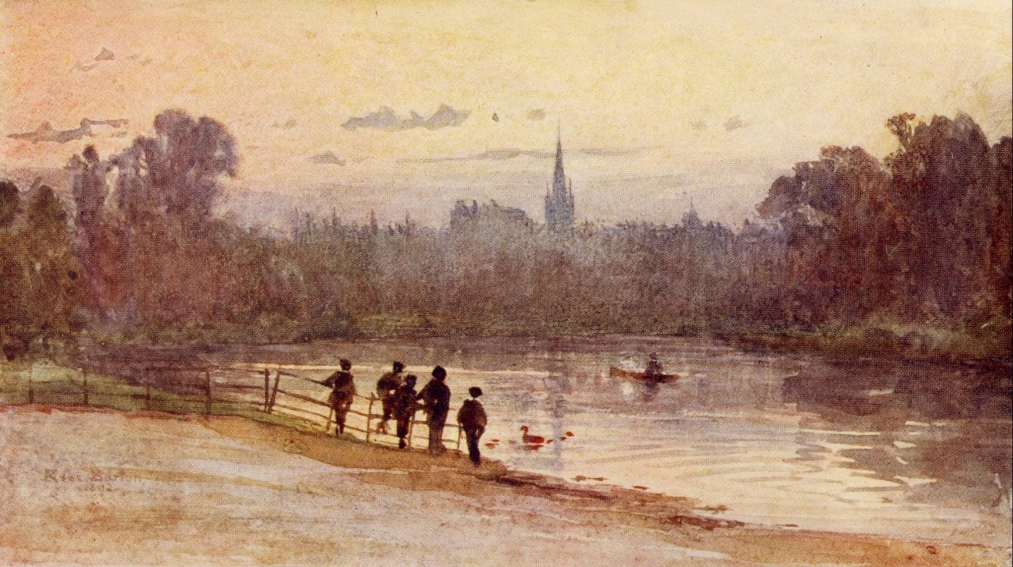 London 1910 The Serpentine Hyde Park Canvas Art - Rose Barton (24 x 36)
