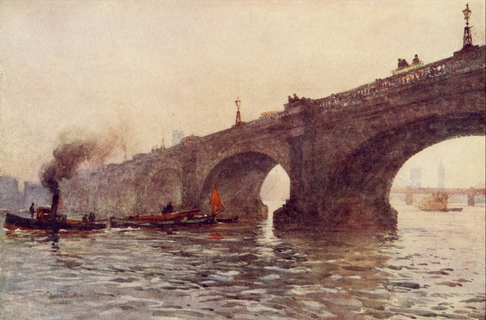 London 1910 Waterloo Bridge Canvas Art - Rose Barton (24 x 36)