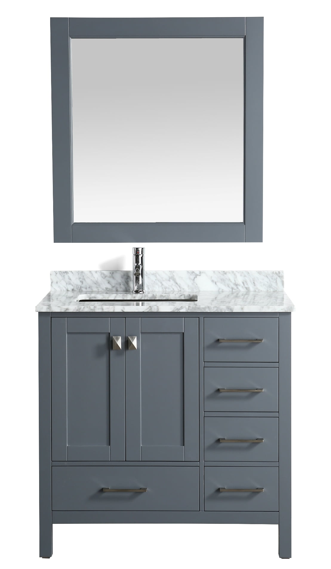 London 36-in. Single Bathroom Vanity with Marble Top in Carrera White and  Mirror - Walmart.com, image size:1109x1903