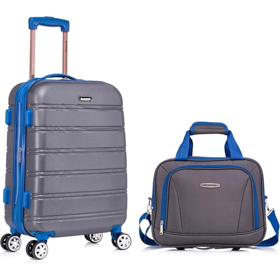Rockland Melbourne Hardside Expandable Spinner Wheel Luggage, Carry-On 20-Inch and Tote 14-Inch, Grey