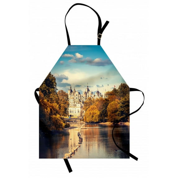 London Apron Picturesque ST James Park in UK Baroque Architecture Heritage Medieval Landscape, Unisex Kitchen Bib Apron with Adjustable Neck for Cooking Baking Gardening, Multicolor, by Ambesonne