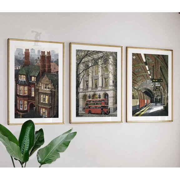 London Art Print Set Covent Garden Underground Station British Decor Set 3