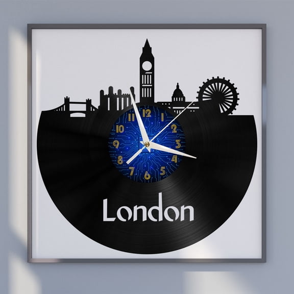 London Attractions 12 Inch Vinyl Record Wall Clock - Silent, Creative, and Unique Clock for Living Room, Entryway, or Bedroom Decor - Perfect Gift Idea(12 inchs B without LED)
