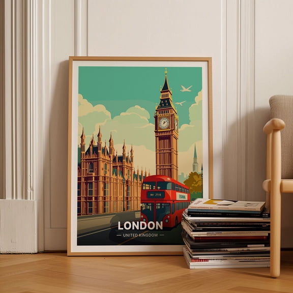 London Big Ben Bridge UK Landmark Wall Art 9, Unframed Paper Poster 8x10in