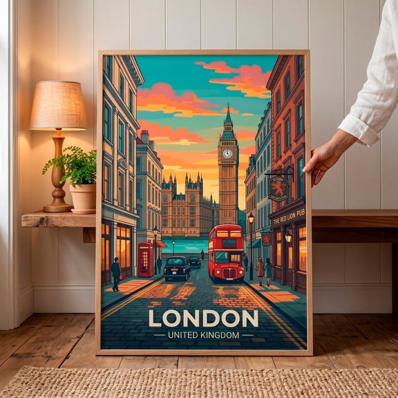 London Big Ben Bus Travel Wall Art Decor Unframed Paper Print