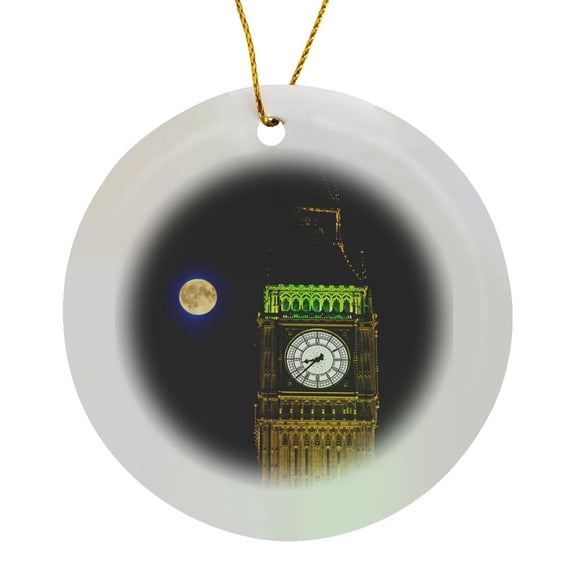 3drose, London, Big Ben Clock Tower, the Moon - Eu33 Dsl0001 - David Slater, Circle Porcelain Ornament