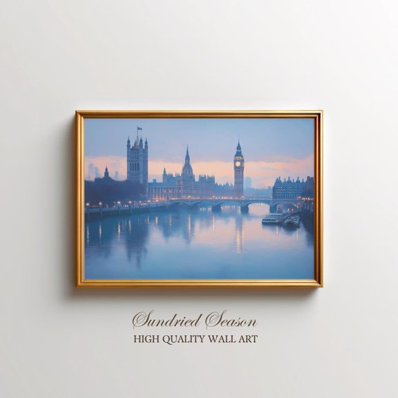 London Big Ben At Dusk Art Print, Romantic Thames River Reflection, Vintage Uk Cityscape Wall Decor, Cozy Travel-Inspired Home & Office UNFRAMED Poster, Wall Art for Decor, Present, 8x12