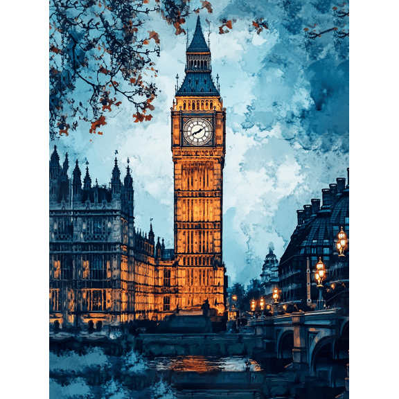 London Big Ben Night View Canvas Painting/Wall Art Suitable for Living RoomBedroomOfficeHotelRestaurant Decoration.