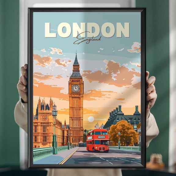 London Big Ben Travel Poster Iconic Uk Landmark Wall Art & Cityscape Print UNFRAMED PAPER POSTER, Home Decor, Vintage Gift, Living Room Dercor