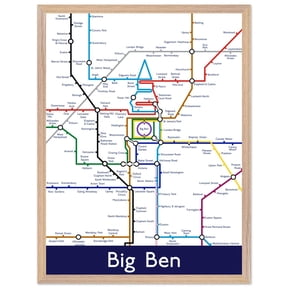 London Big Ben Tube Map British Minimalist UK Travel Decor Unframed Paper Print