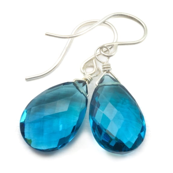 London Blue Dark Simulated Topaz Earrings Faceted Pear Shaped Teardrop Drops Sterling Silver Spyglass Designs